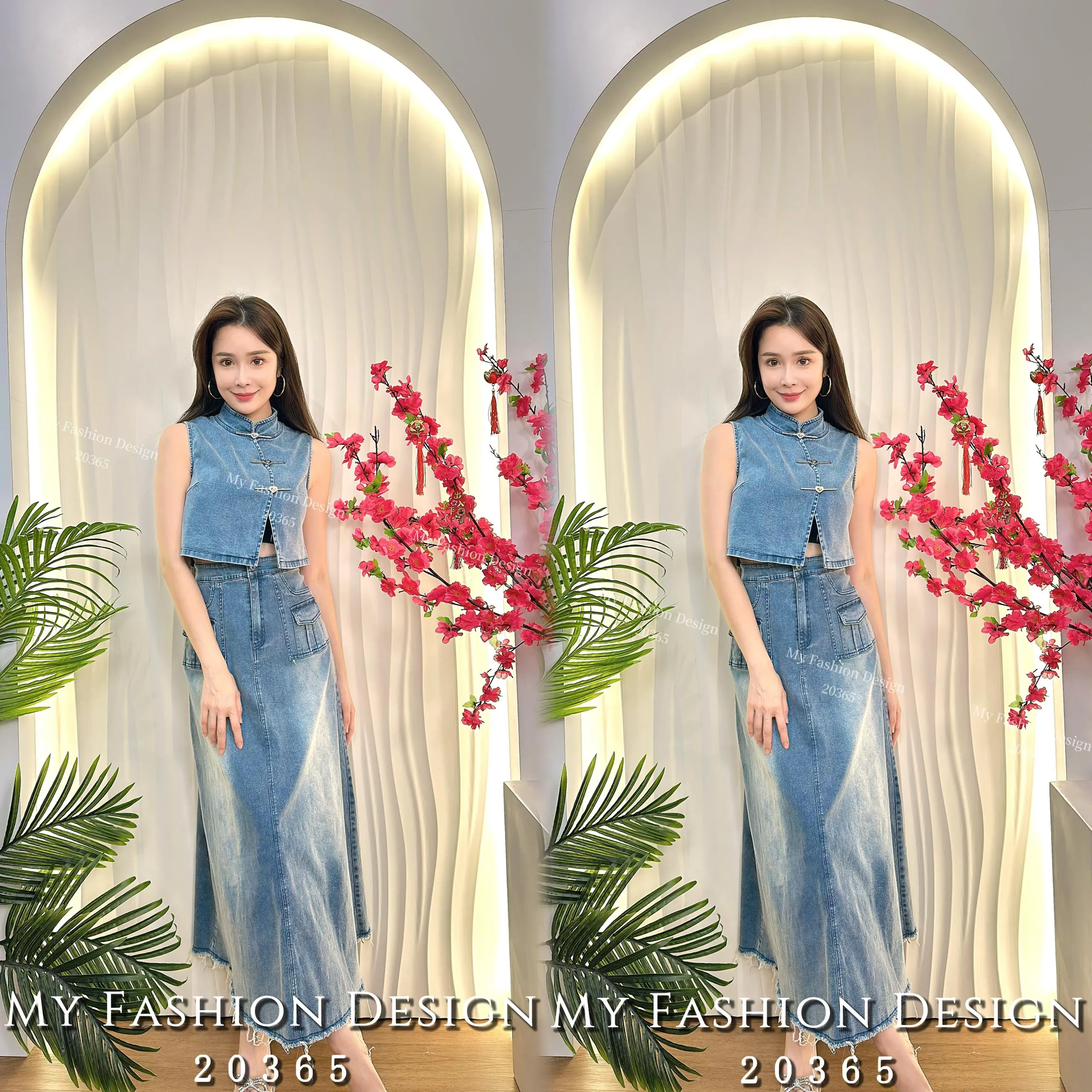 🧨黑卡独家爆款🧨高品质新中式牛仔款套装 上衣 ➕ 裙子 RM139 Only🌸 （妈妈长款）（2-S1）