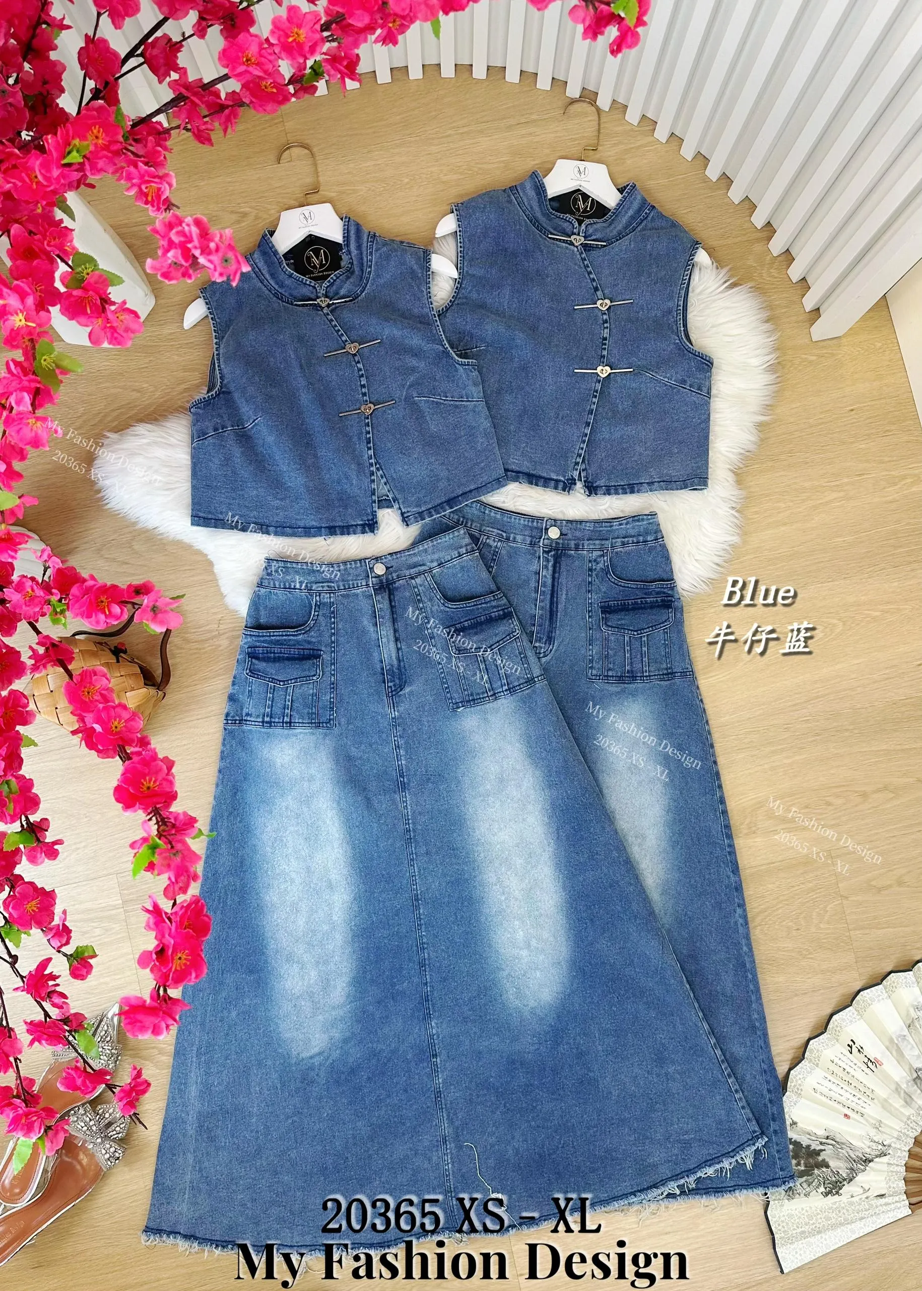 🧨黑卡独家爆款🧨高品质新中式牛仔款套装 上衣 ➕ 裙子 RM139 Only🌸 （妈妈长款）（2-S1）
