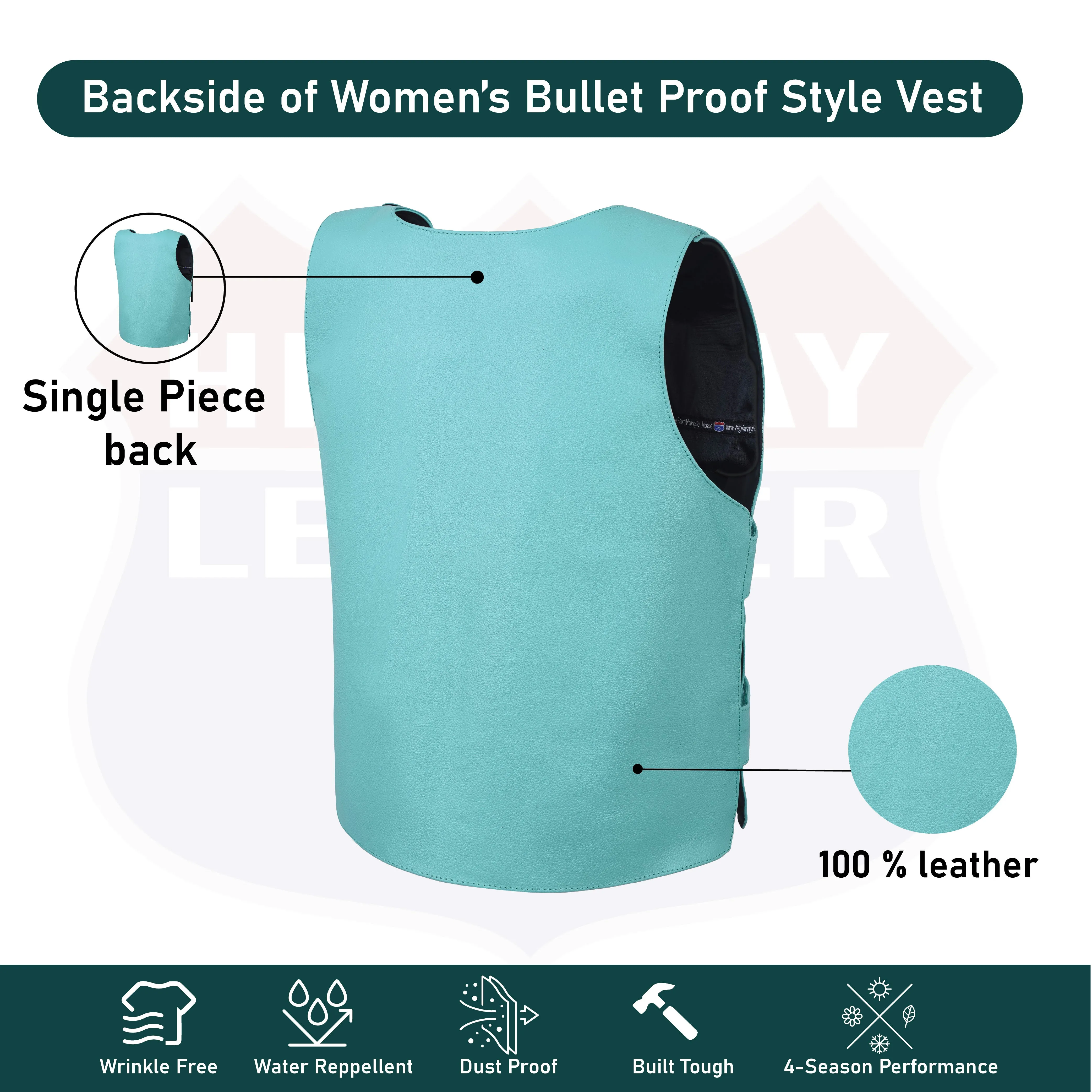 14945Teal WOMEN BULLET PROOF LEATHER VEST