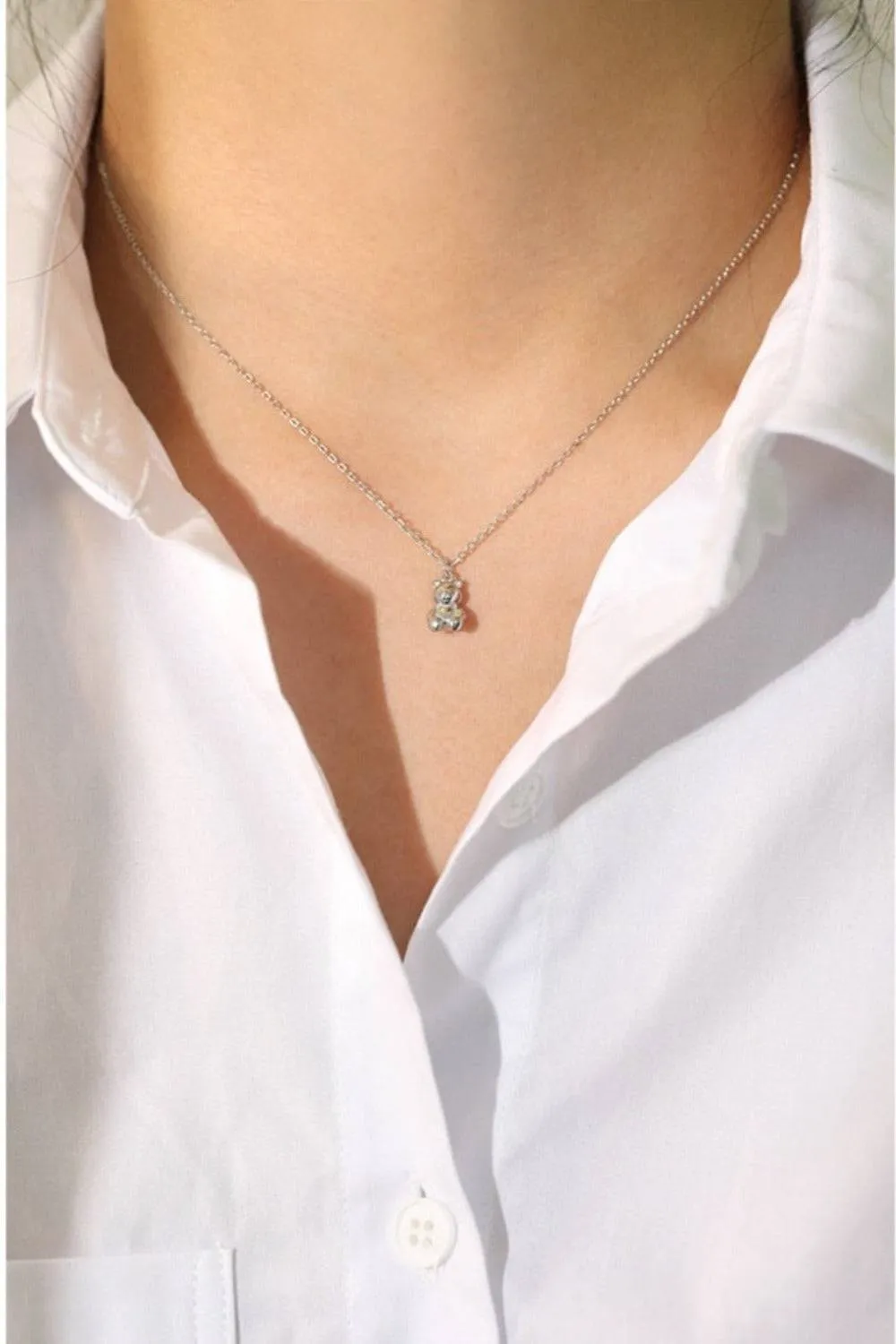 925 Sterling Silver Teddy Bear Charm Necklace