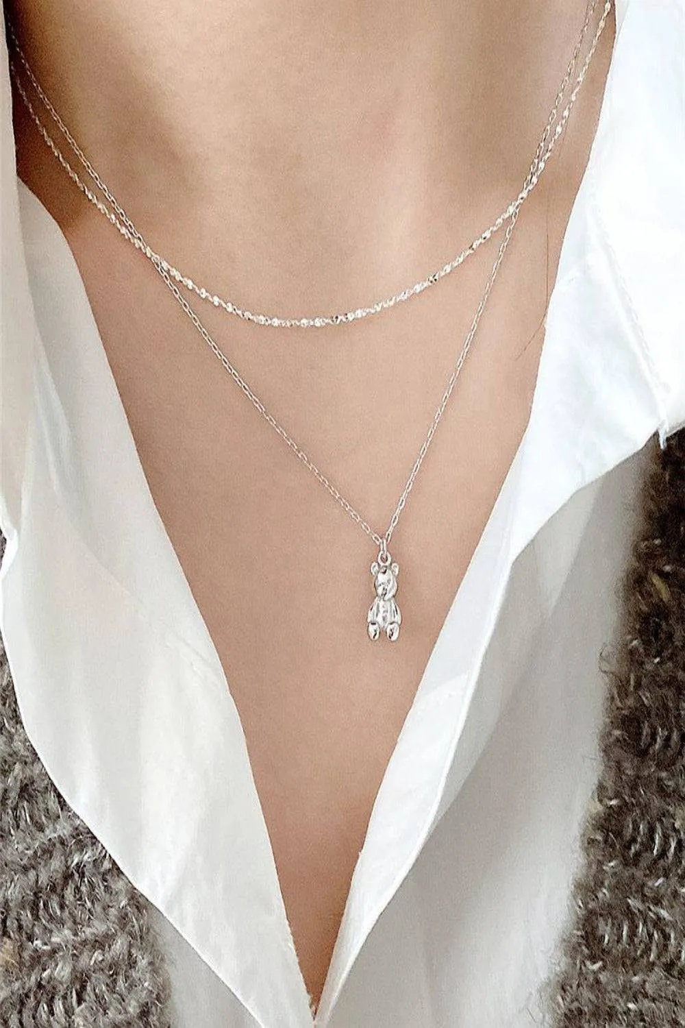 925 Sterling Silver Teddy Bear Charm Necklace