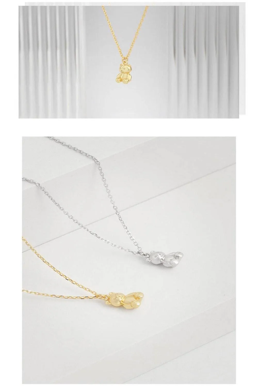 925 Sterling Silver Teddy Bear Charm Necklace