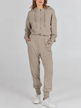 Beige hooded loose jumper overall