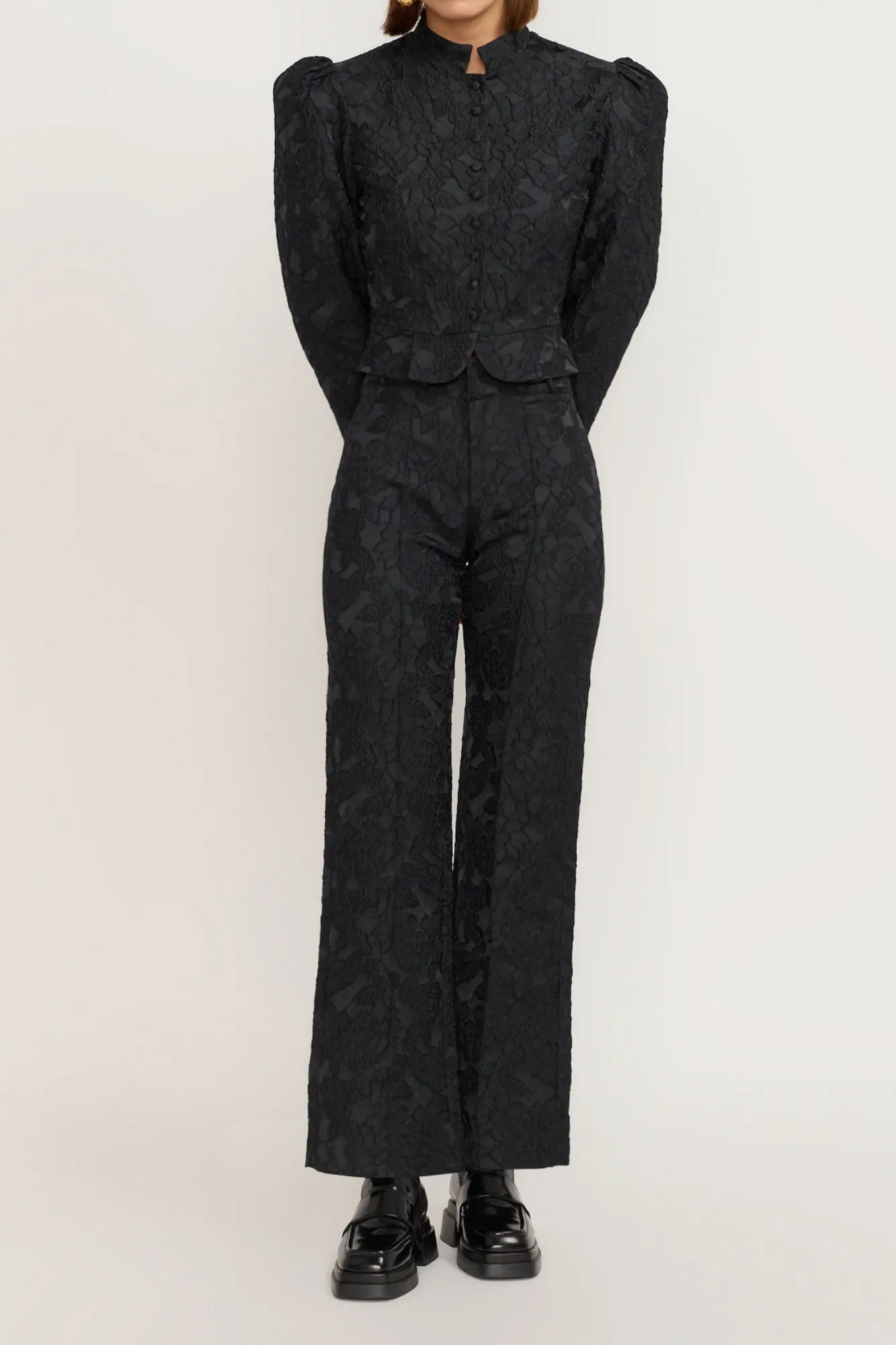 Black Embossed Flared Pants