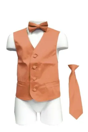 Boys Peach Satin Vest with Neck Tie and Bow Tie