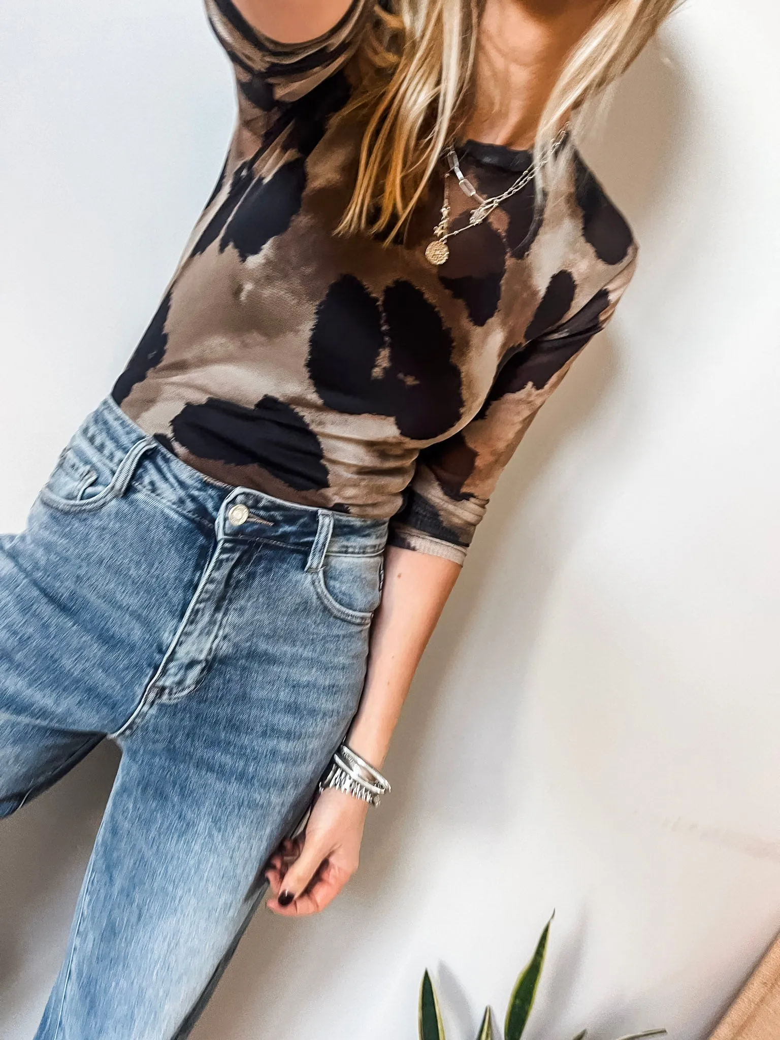 Camo Leopard Print Mesh Bodysuit