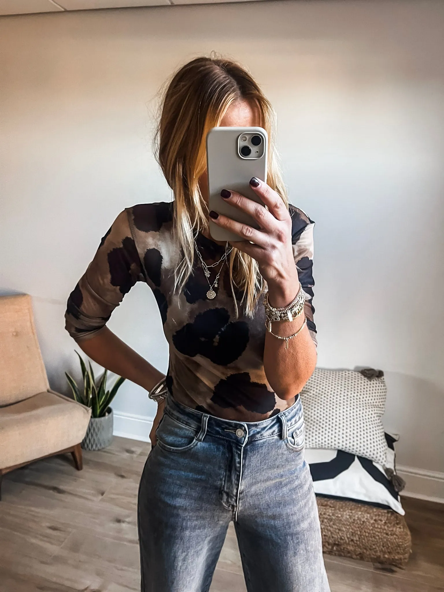 Camo Leopard Print Mesh Bodysuit