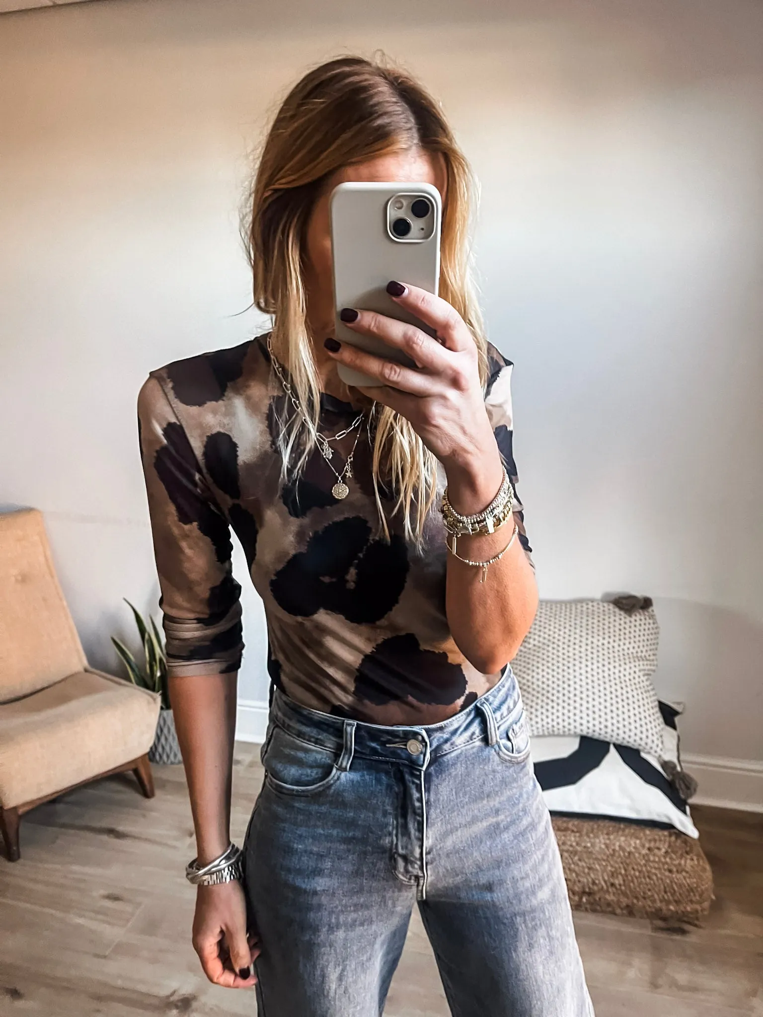 Camo Leopard Print Mesh Bodysuit