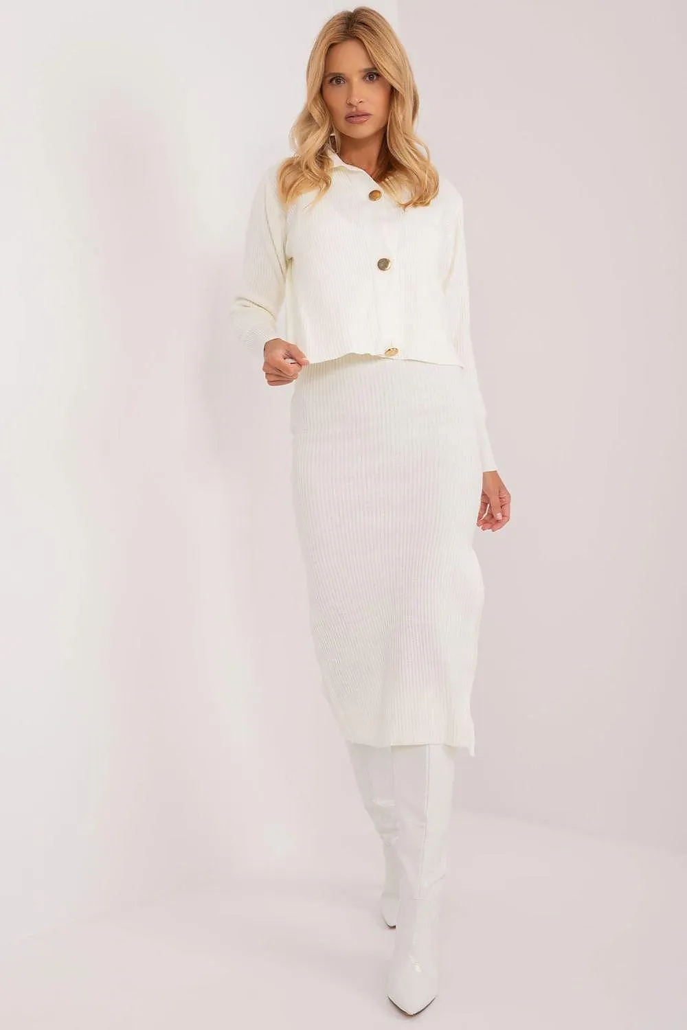 Chic Ribbed Dress and Cozy Knit Sweater Set