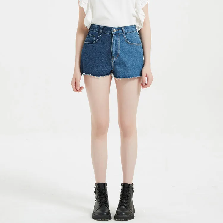 Colorblock Summer Women'S High Waist Hot Pants Trendy Wholesale Denim Shorts