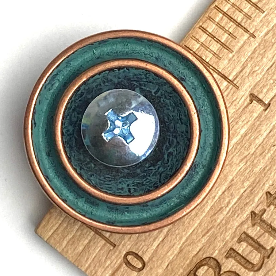Copper/Green Patina Round Rope-Edge Concho 1" Screwback  #SWM-19 Darker Color