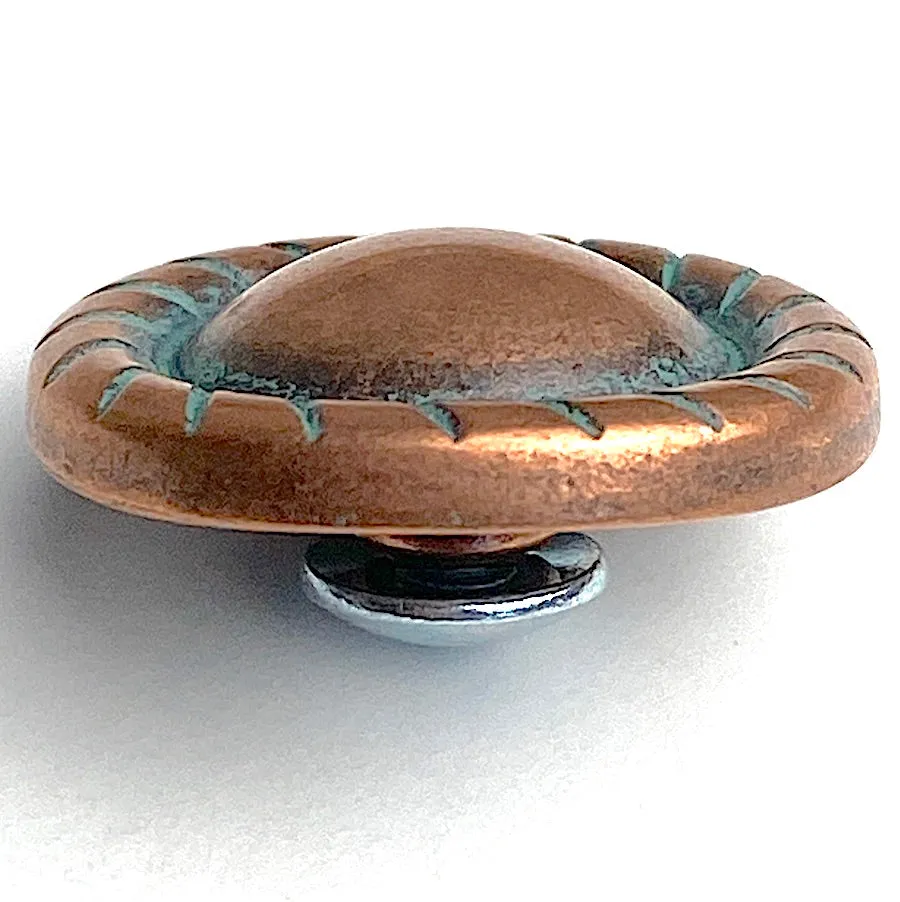 Copper/Green Patina Round Rope-Edge Concho 1" Screwback  #SWM-19 Darker Color
