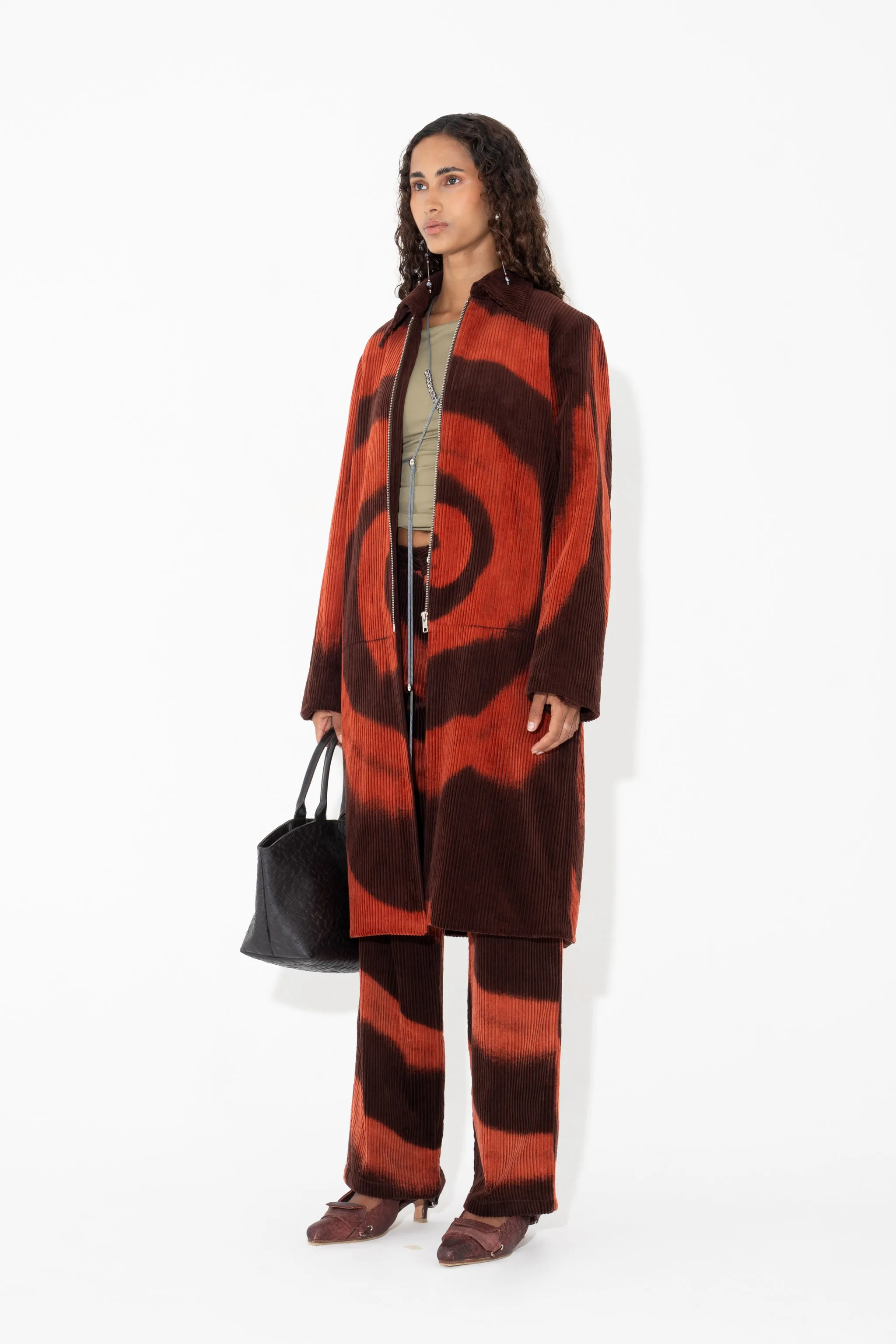 CORDUROY STRAIGHT COAT in Maroon Spiral