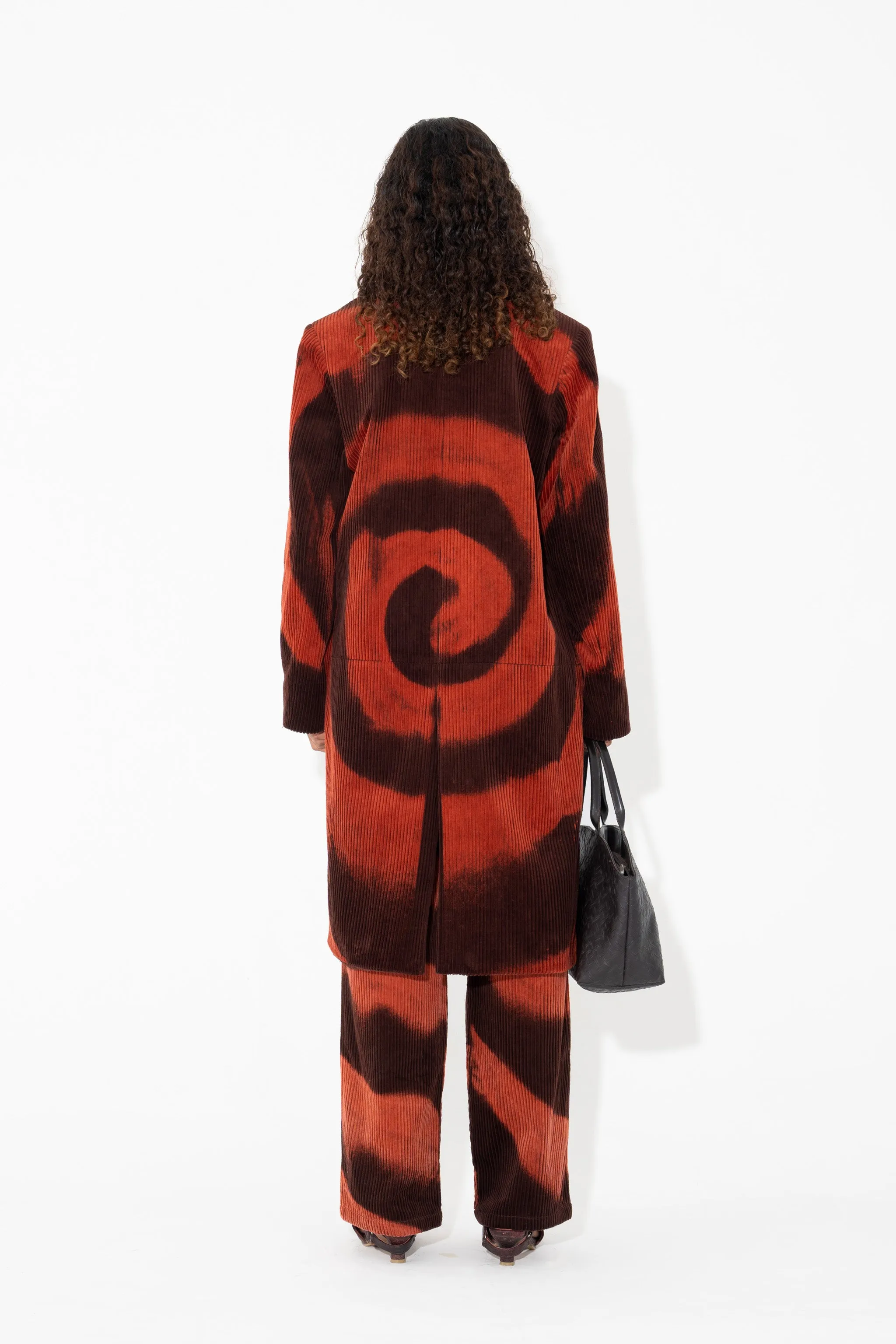 CORDUROY STRAIGHT COAT in Maroon Spiral