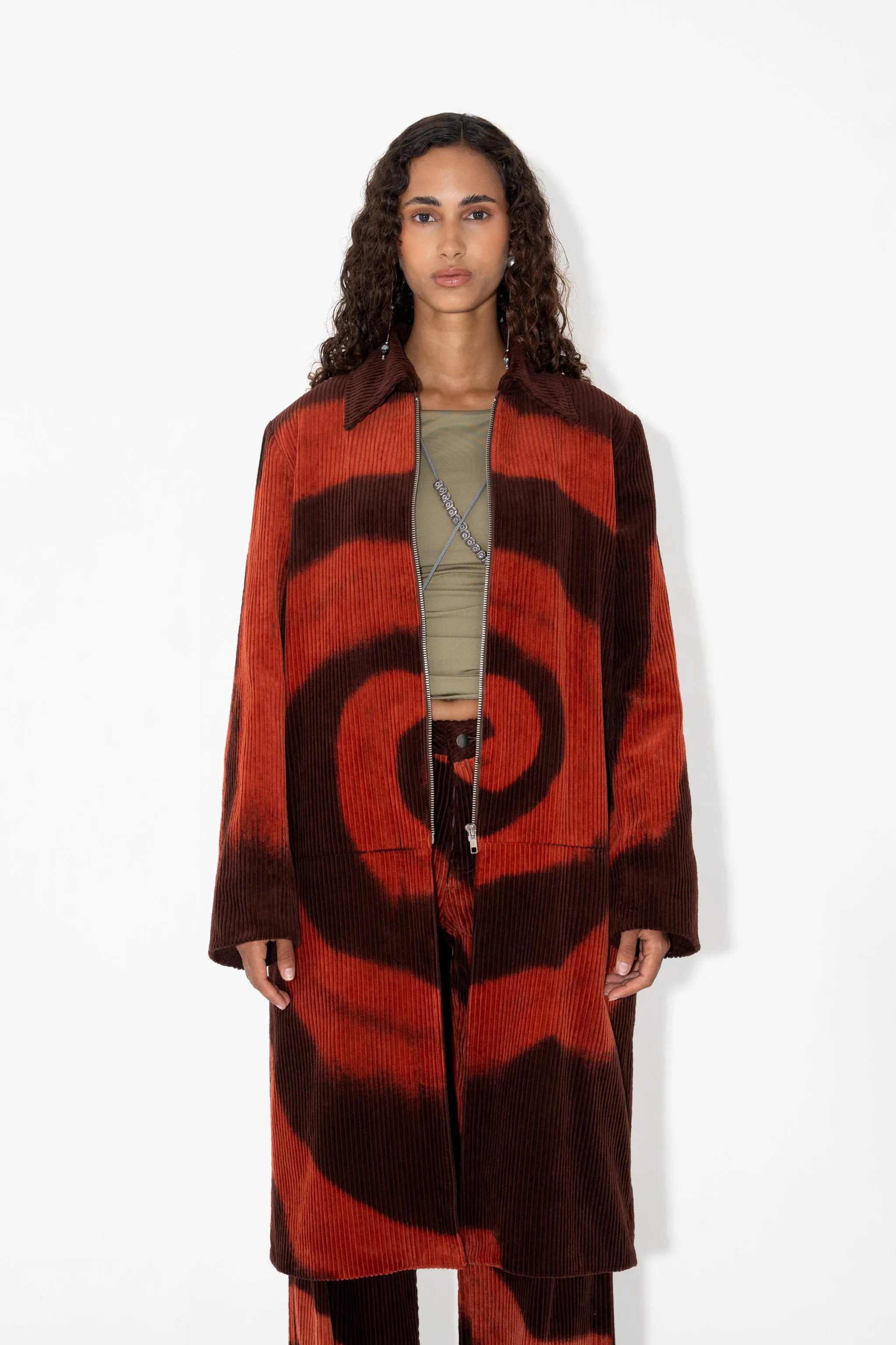 CORDUROY STRAIGHT COAT in Maroon Spiral