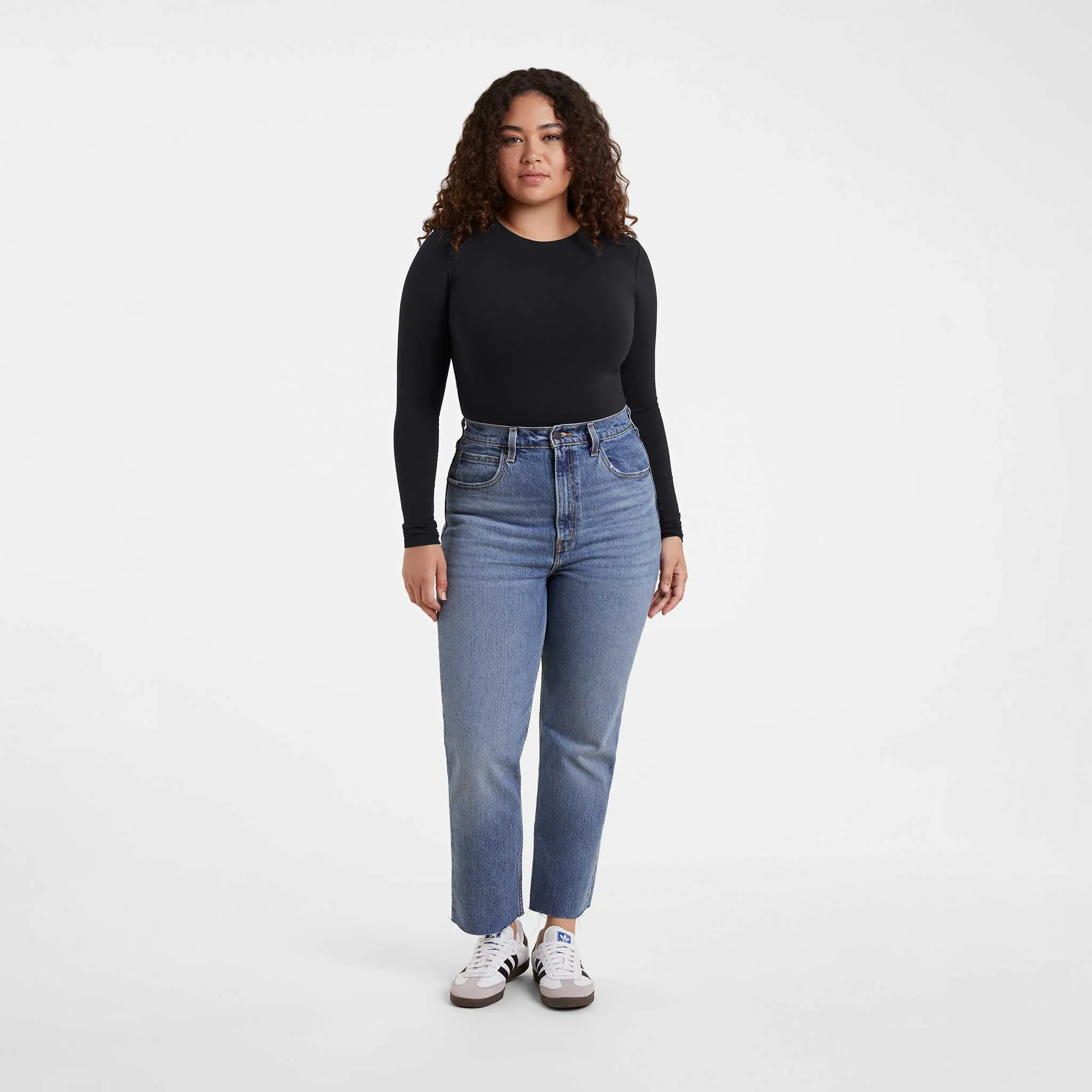 Cotton Stretch Long Sleeve Crewneck Bodysuit