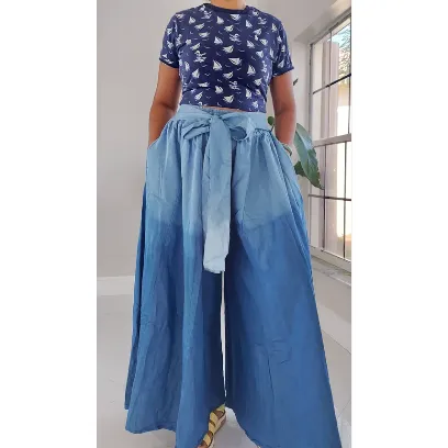 Denim Palazzo Style Wide Leg  Ombre Pants