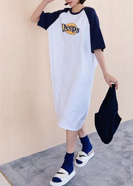 DIY o neck clothes For Women white Letter Robe Dress