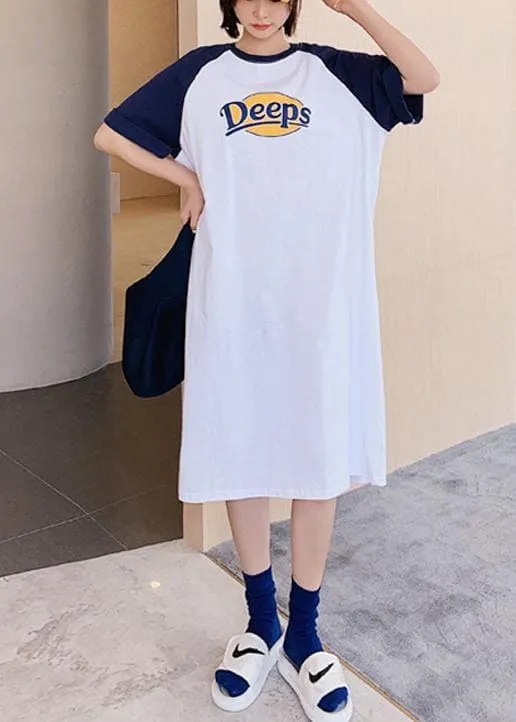 DIY o neck clothes For Women white Letter Robe Dress