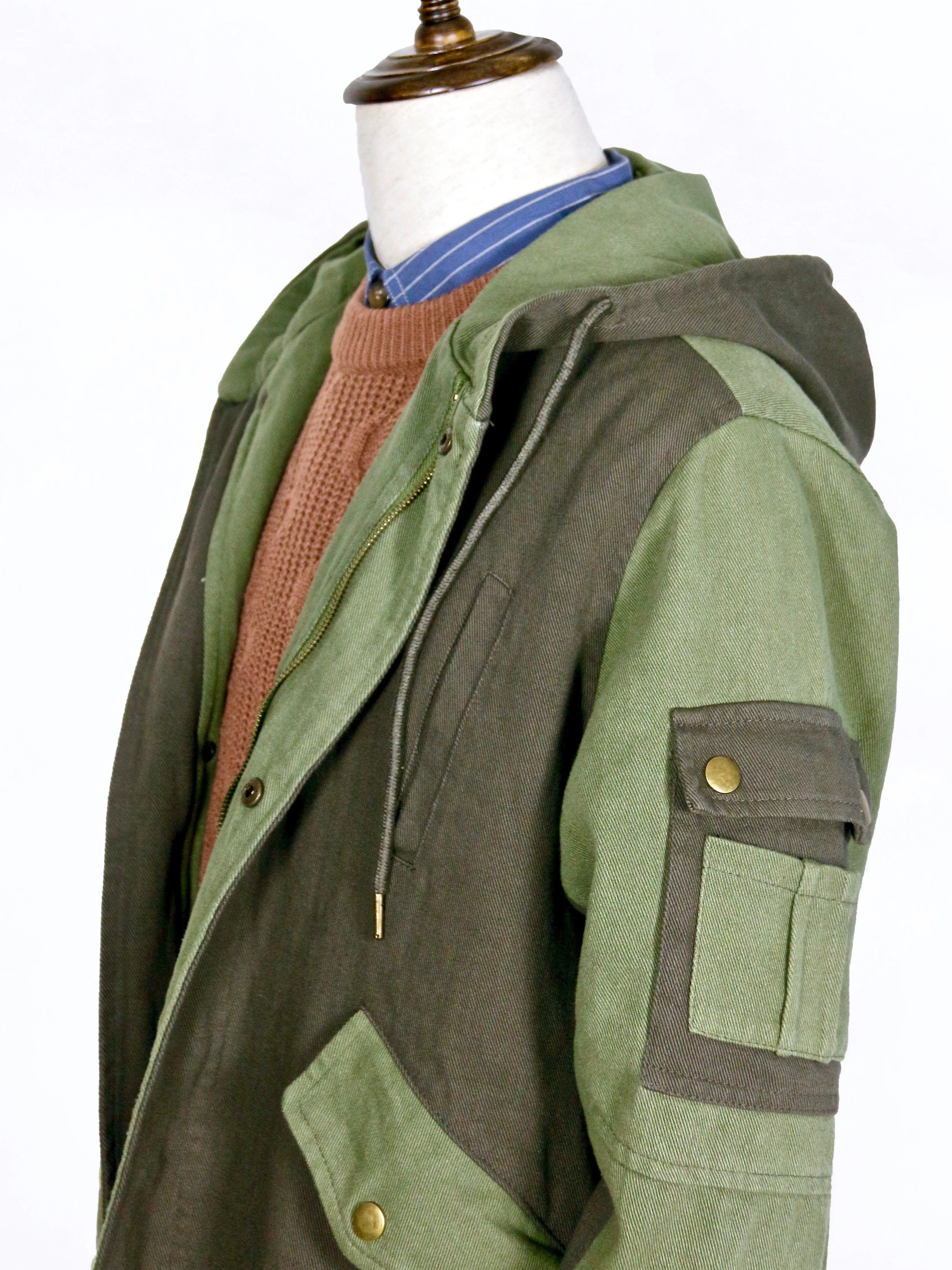 Double-Color Long Hoodie Outwear