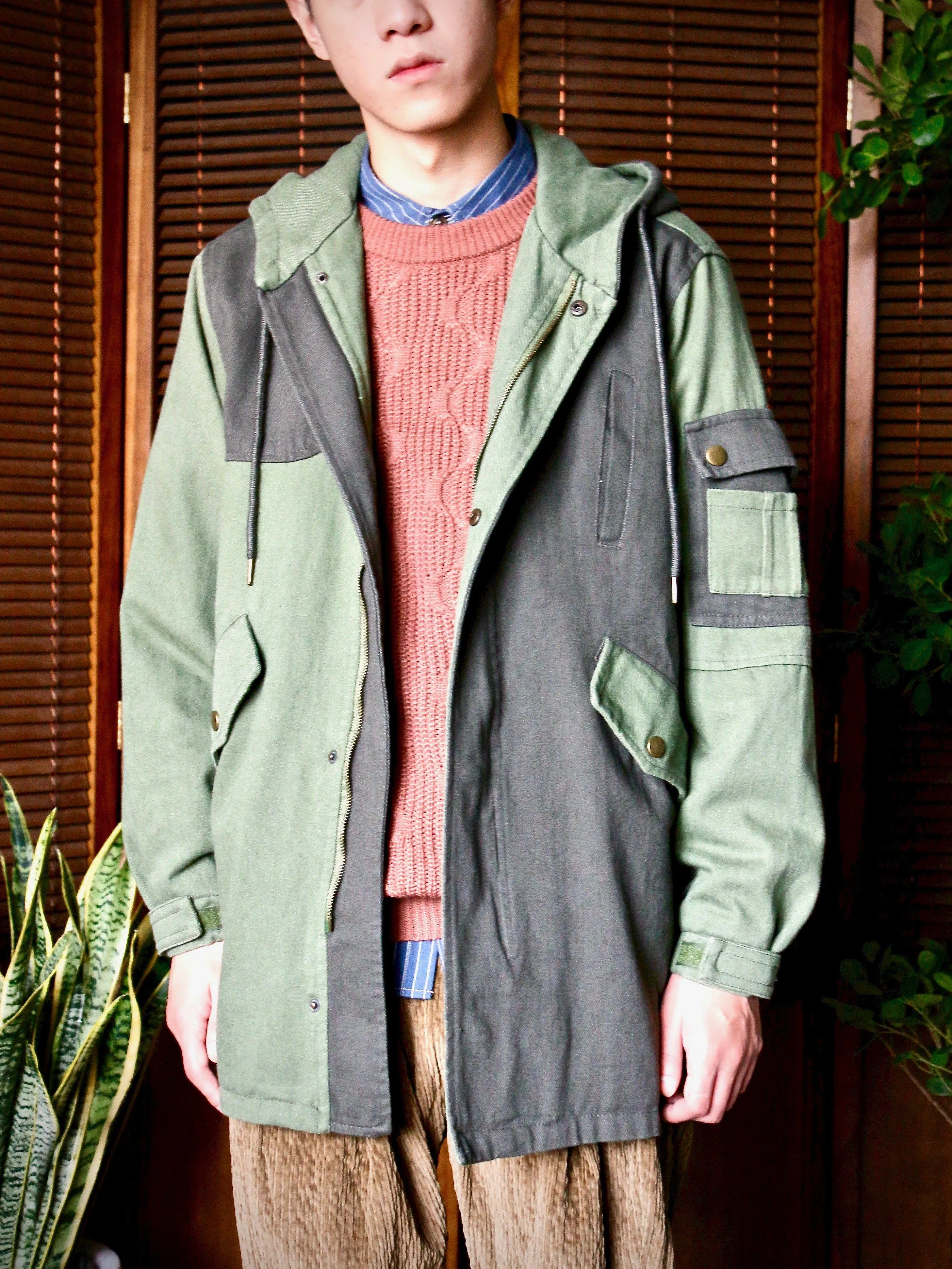 Double-Color Long Hoodie Outwear