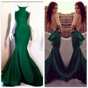 Emerald Green Mermaid Backless Fitted Maxi Prom Dress
