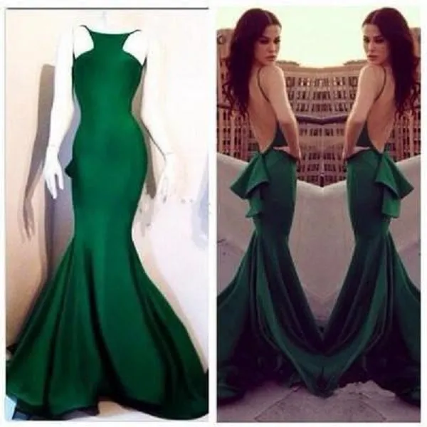 Emerald Green Mermaid Backless Fitted Maxi Prom Dress