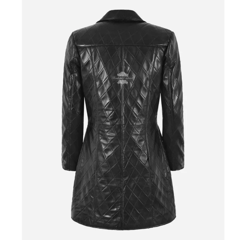 FLORENCE Ladies Coat Black Diamond Quilted 3/4 Length Trench Coat
