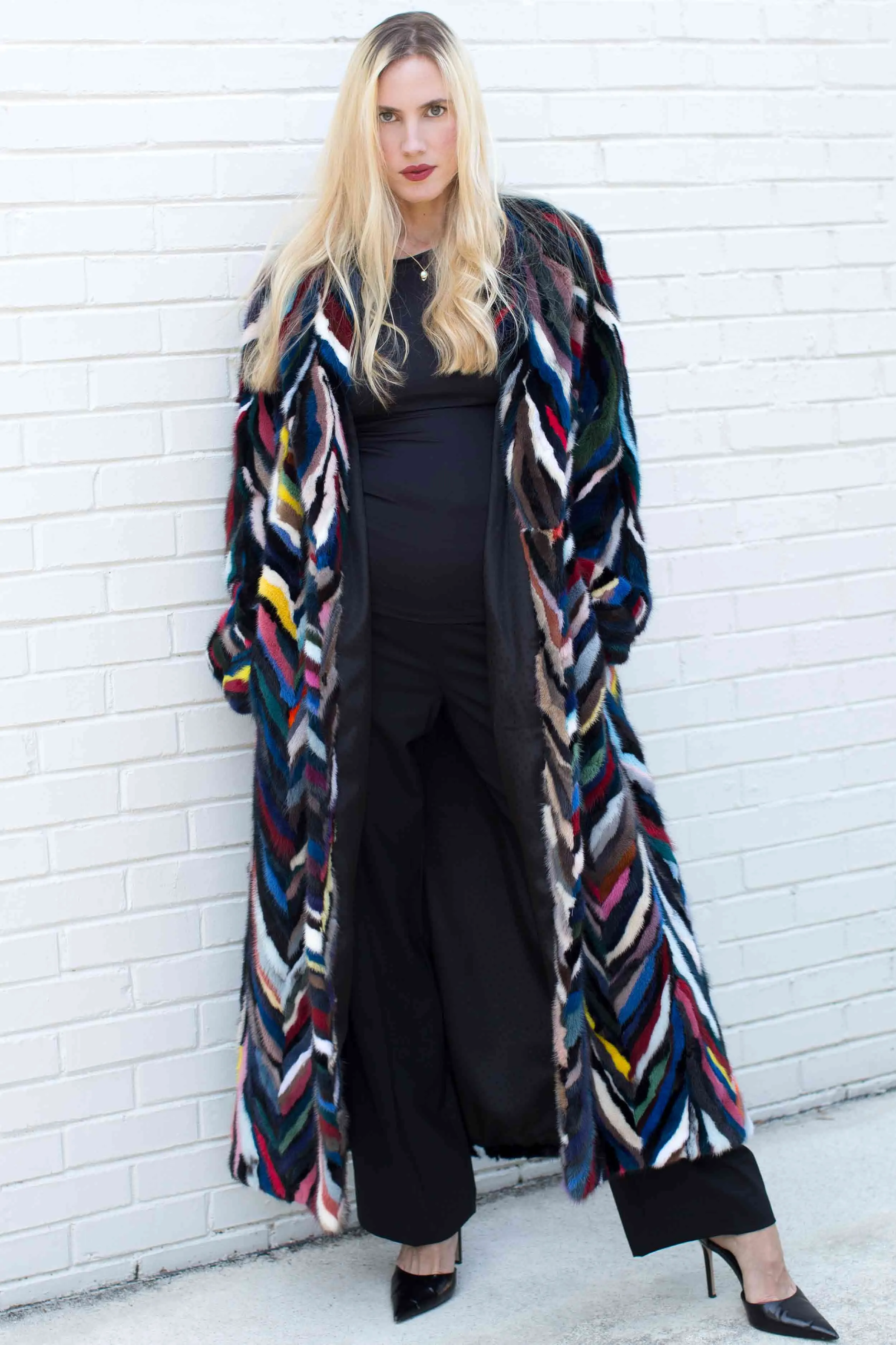 Full Length Mink Fur Coat with Shawl Collar and Bracelet Cuffs (Optional Hood)