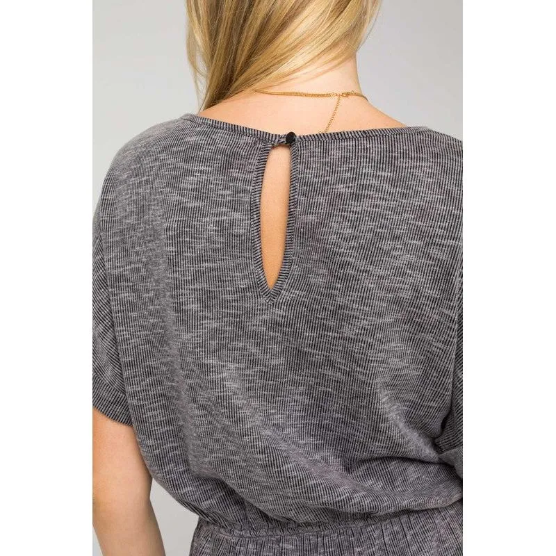 GILLI SHORT ROLL-UP SLEEVE ELASTIC WAIST ROMPER