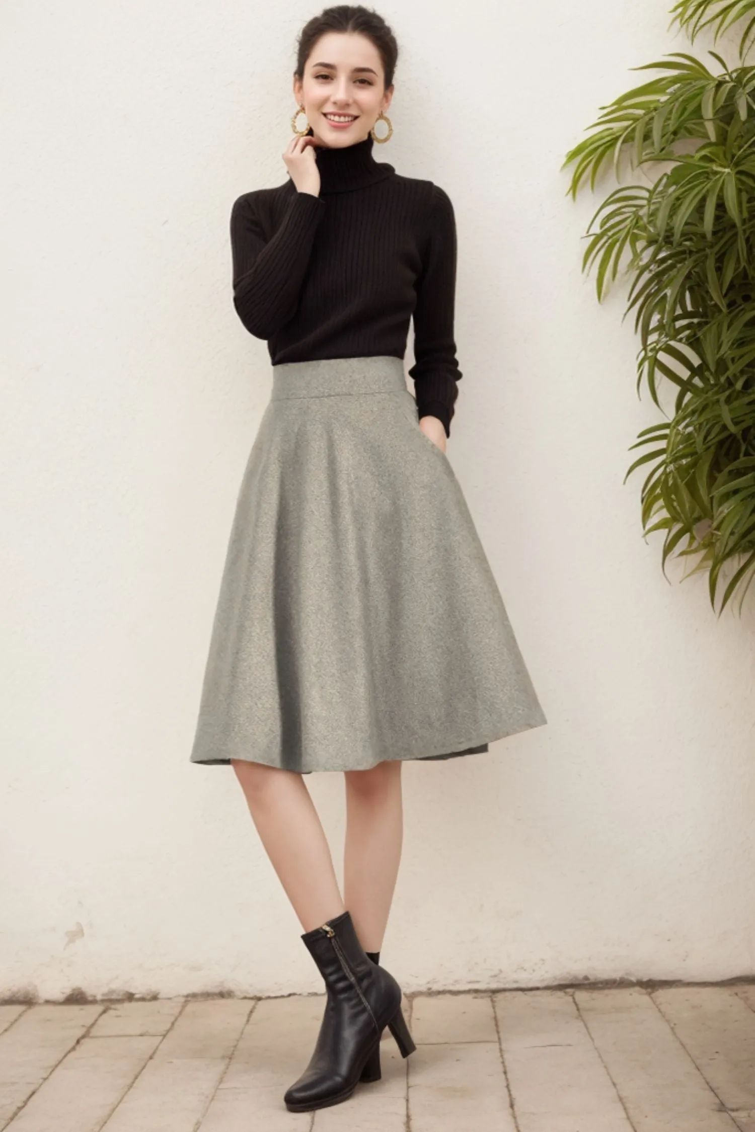 Handmade short A Line  Winter Wool skirt 5233