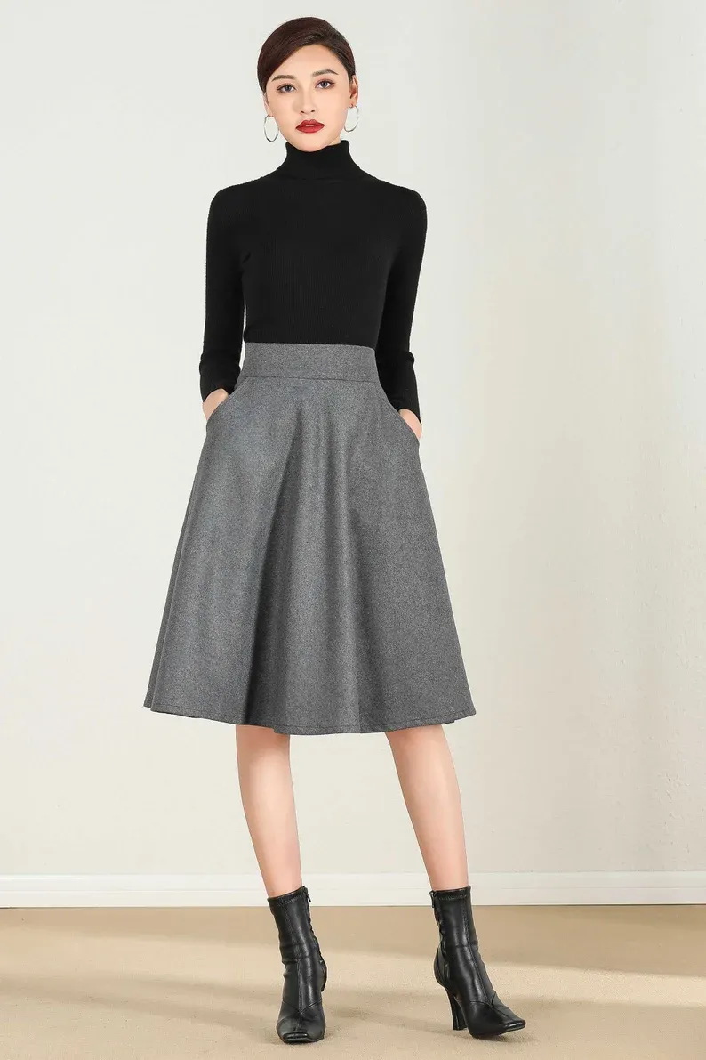 Handmade short A Line  Winter Wool skirt 5233
