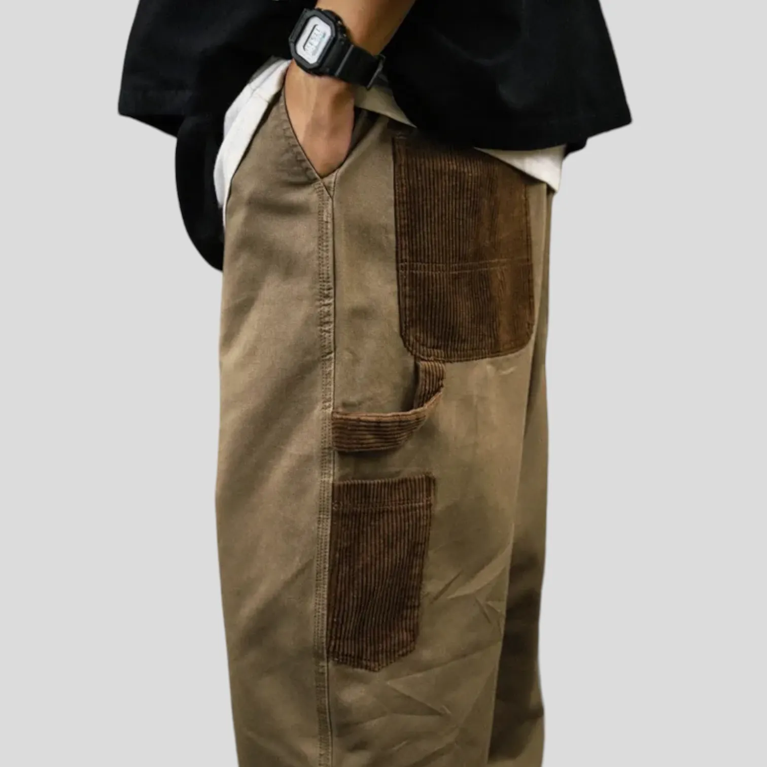 Heavy twill work pant with corduroy contrast details