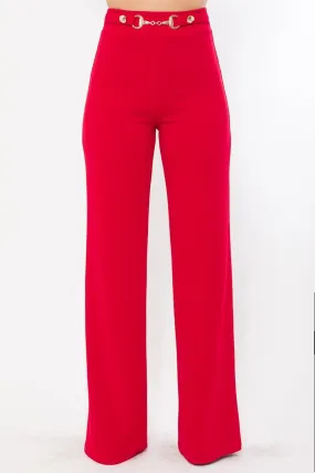 High Waist Buckle Detailed Fashion Pants