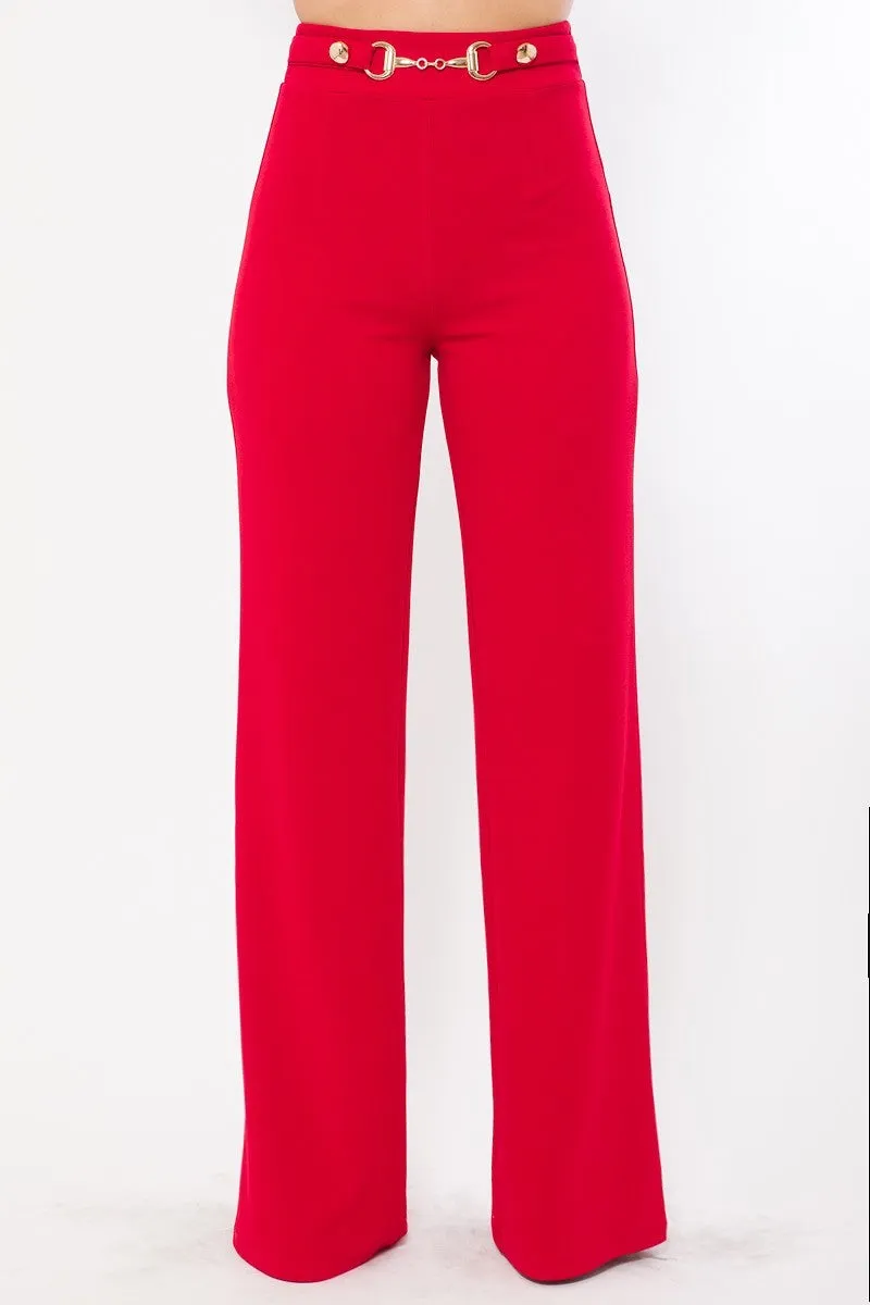 High Waist Buckle Detailed Fashion Pants