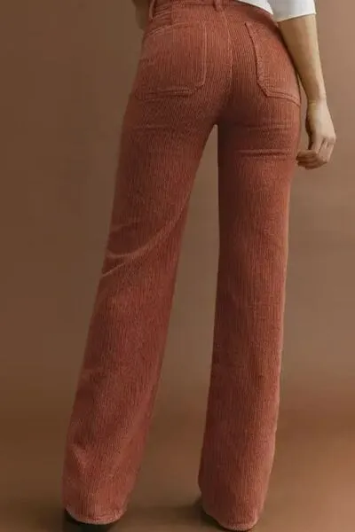 High Waist Square Pockets Corduroy Pants
