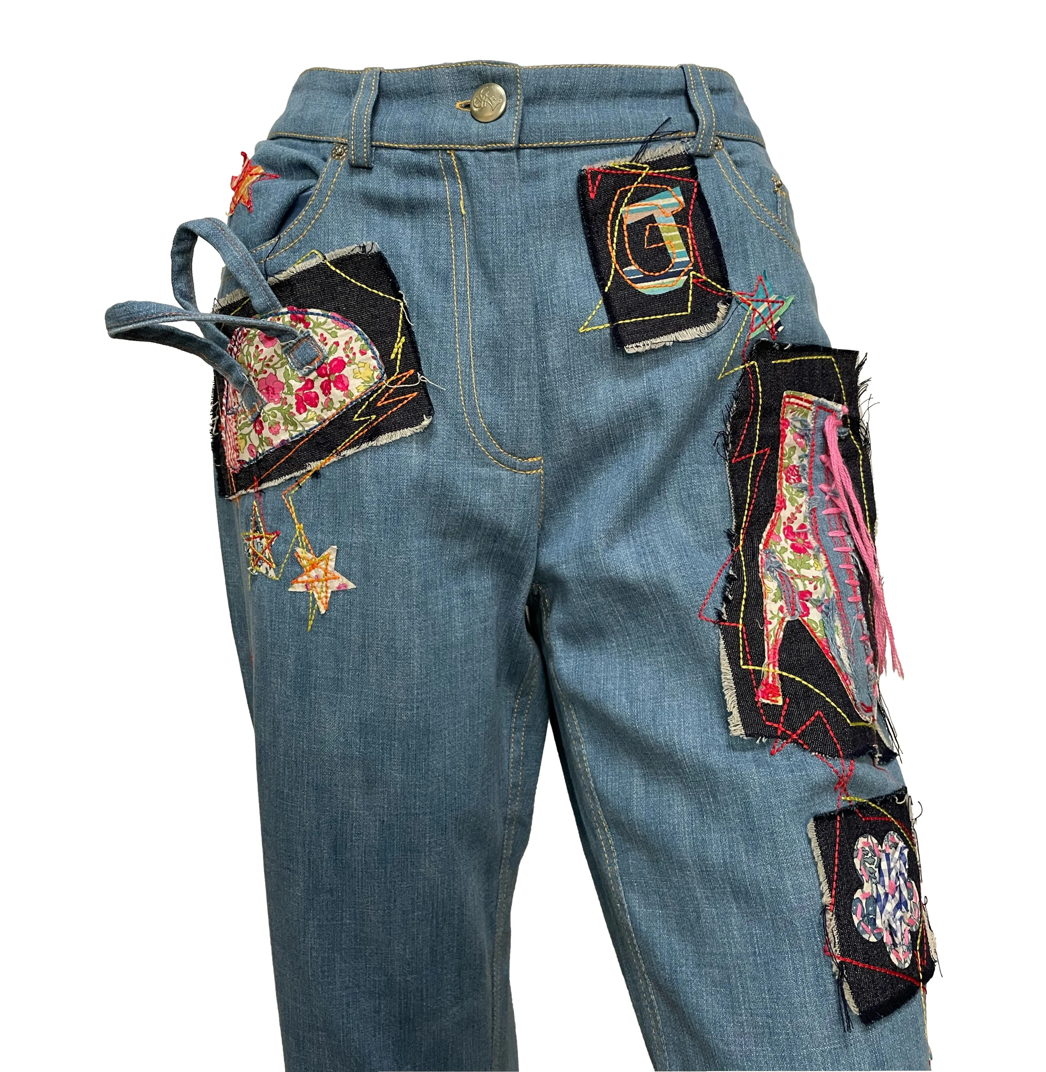 JOHN GALLIANO Spring Summer 2002 Flared Denim Patchwork Pants