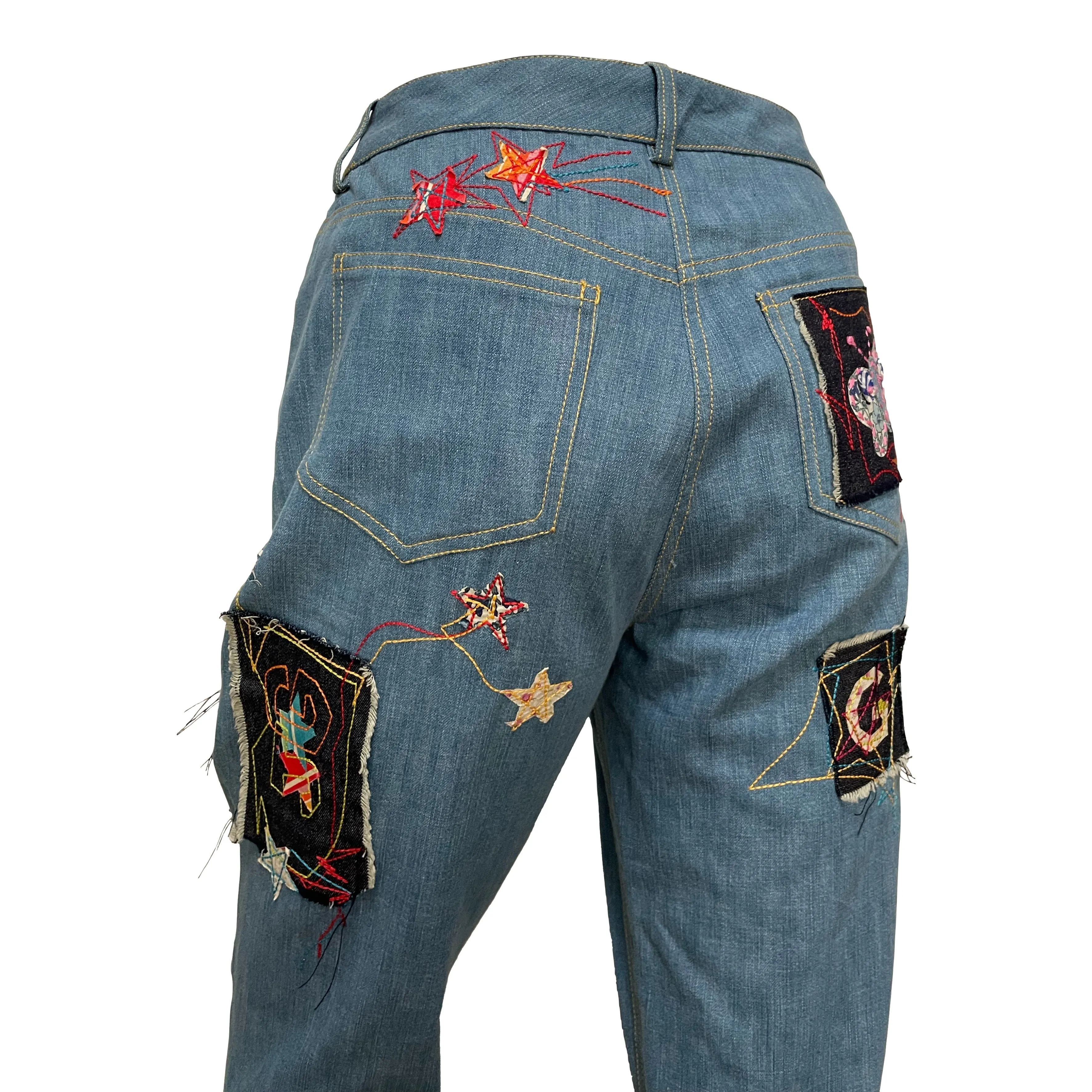 JOHN GALLIANO Spring Summer 2002 Flared Denim Patchwork Pants