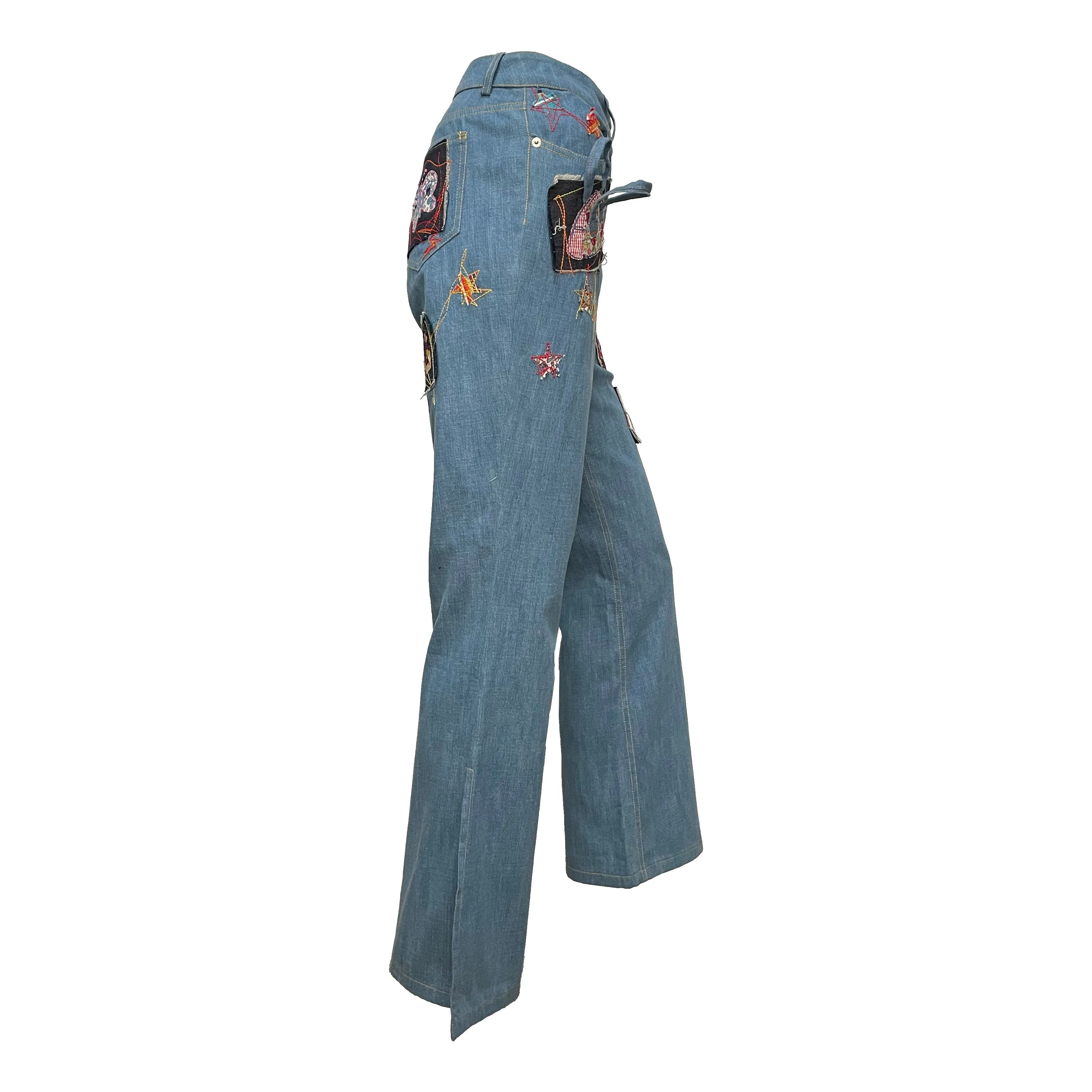 JOHN GALLIANO Spring Summer 2002 Flared Denim Patchwork Pants