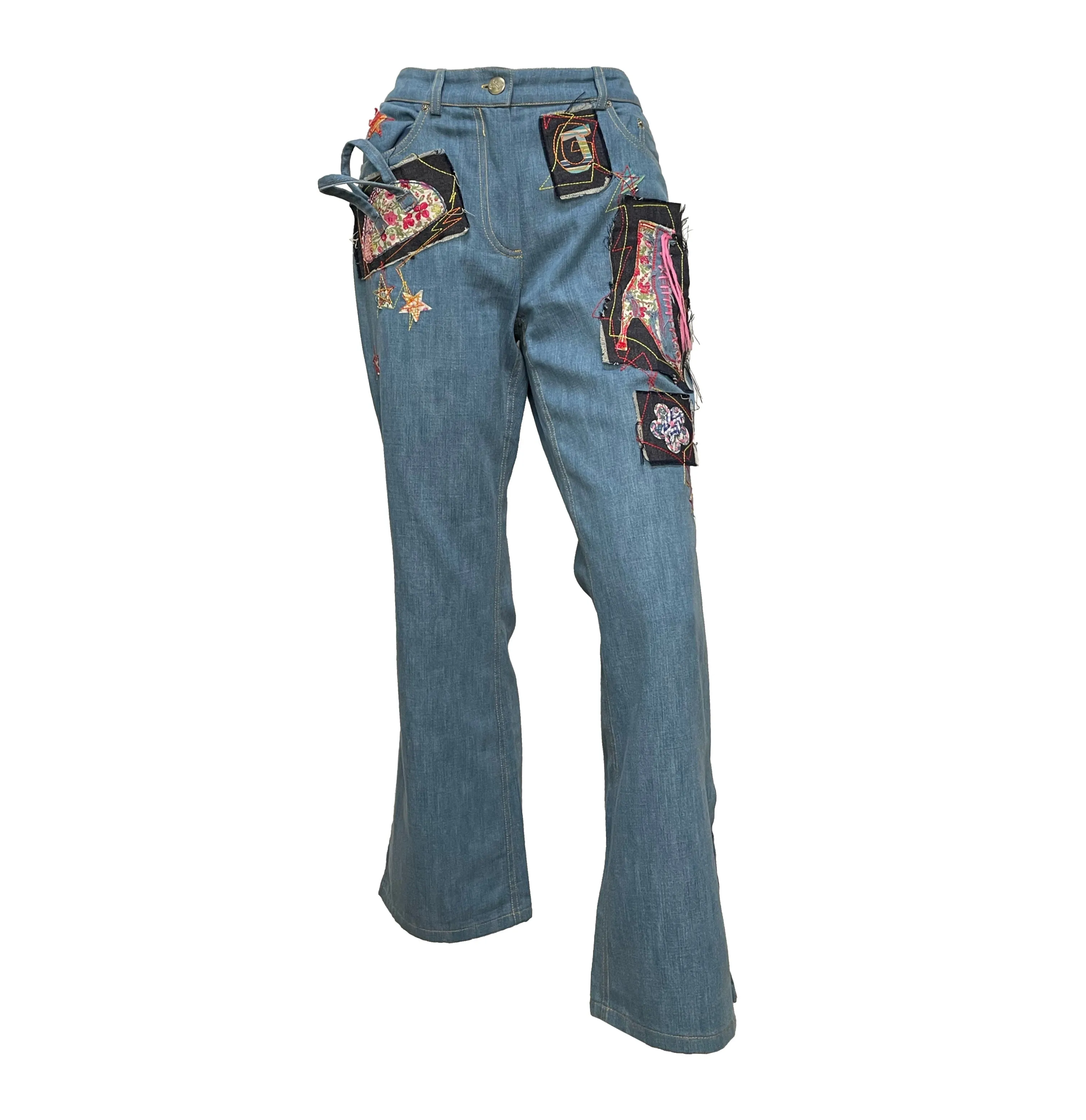 JOHN GALLIANO Spring Summer 2002 Flared Denim Patchwork Pants