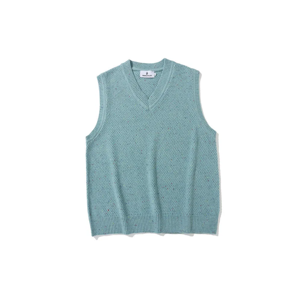 Men Sweater Vest Street Simplicity Sleeveless Knitted Vest Men's BF Idle Style Loose V-neck Sweater Vest Waistcoat