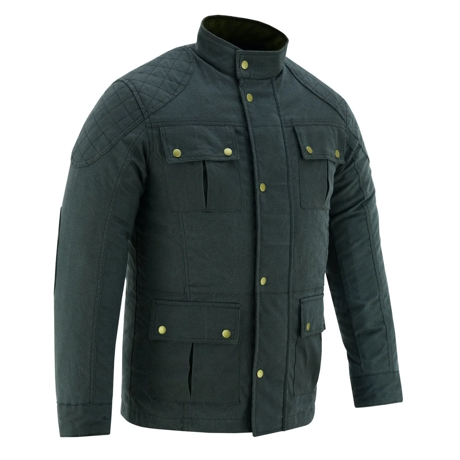 Men's Classic Green Waxed Cotton Motorcycle Jacket Textile Biker Armoured vintag