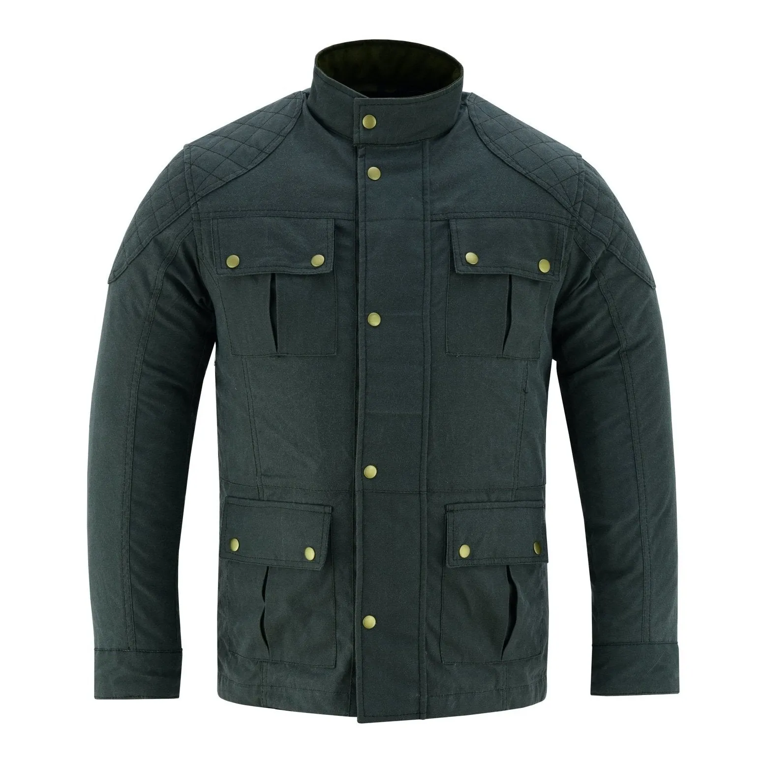 Men's Classic Green Waxed Cotton Motorcycle Jacket Textile Biker Armoured vintag