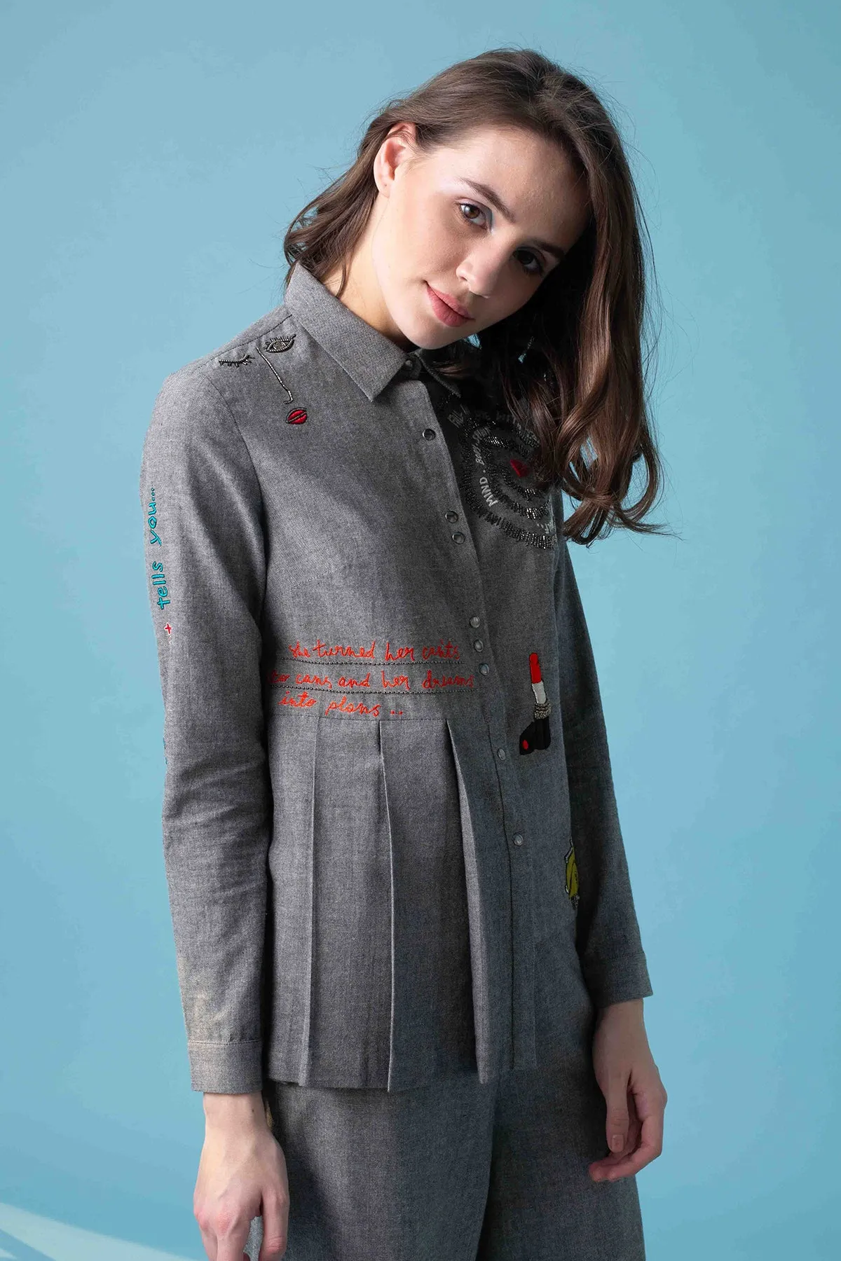 Mind Body Soul One Side Knife Pleat Shirt With Matching Flared Pants