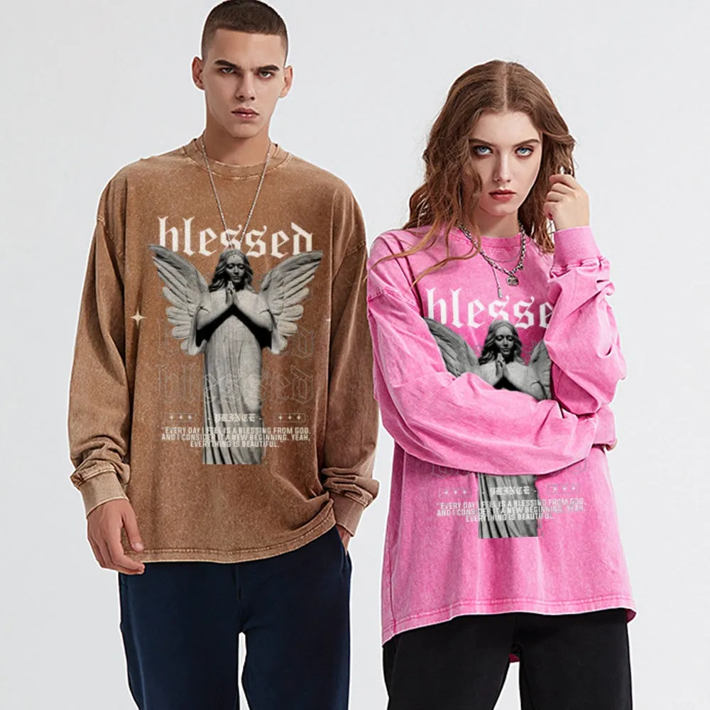 Oversized Vintage Washed Blessed Angel Graphic Sweatshirt