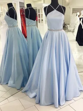 Pale Light Blue Prom Dress Ball Gown Prom Dress Long Disney Prom Dress MA171