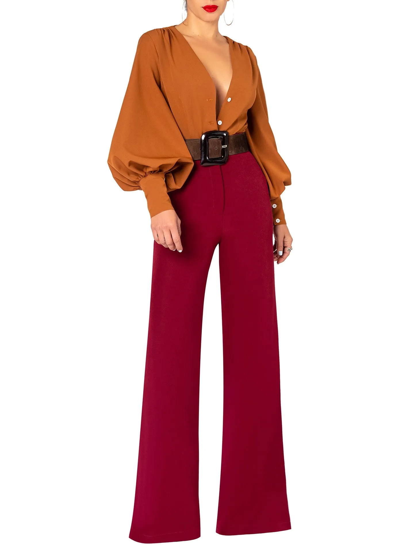 "Sojourner" Burgundy High Waist Pants