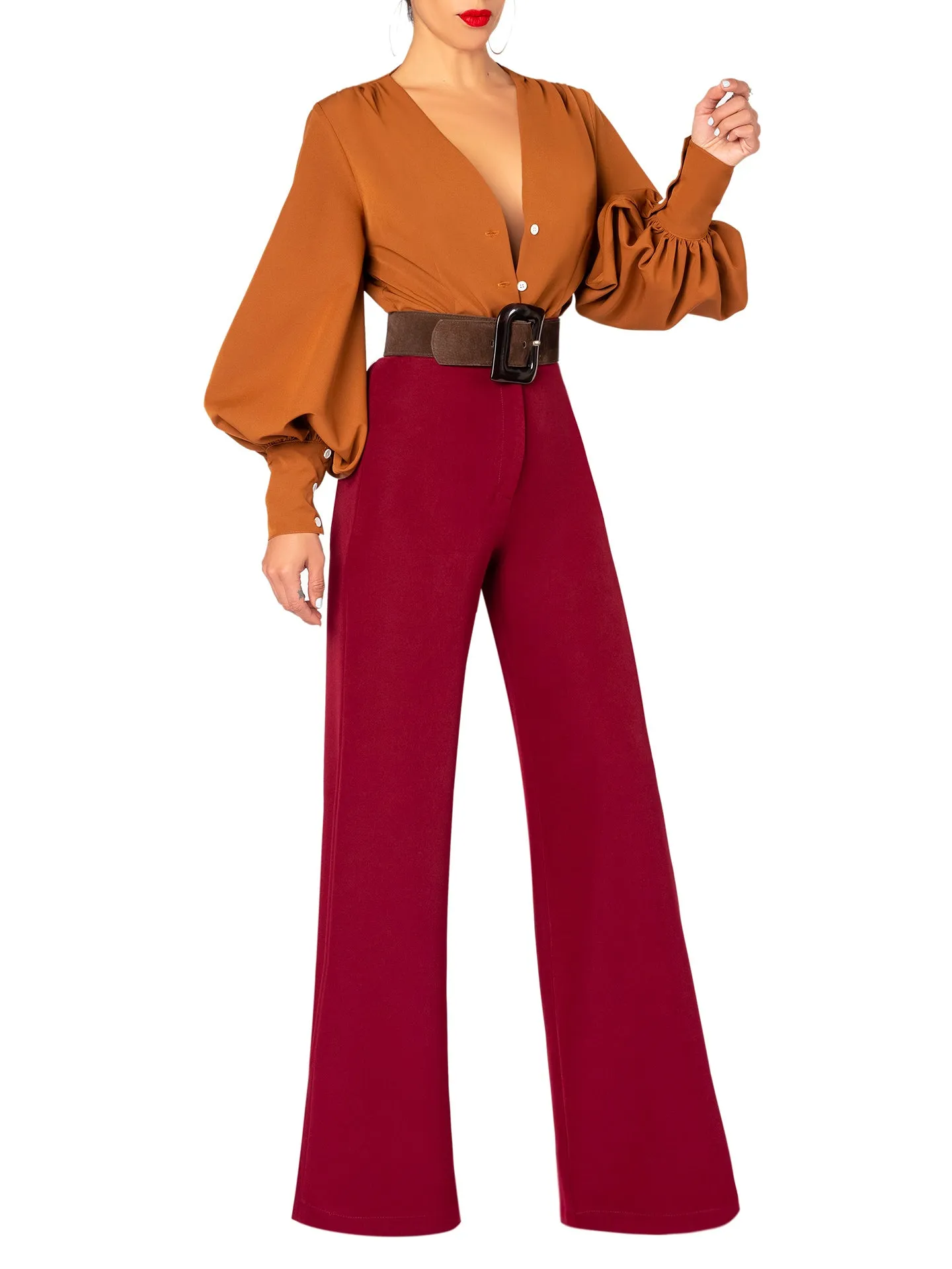 "Sojourner" Burgundy High Waist Pants