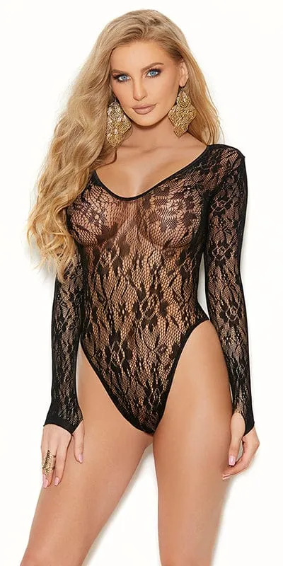 Sexy Snap Crotch Lace Long Sleeve Teddy