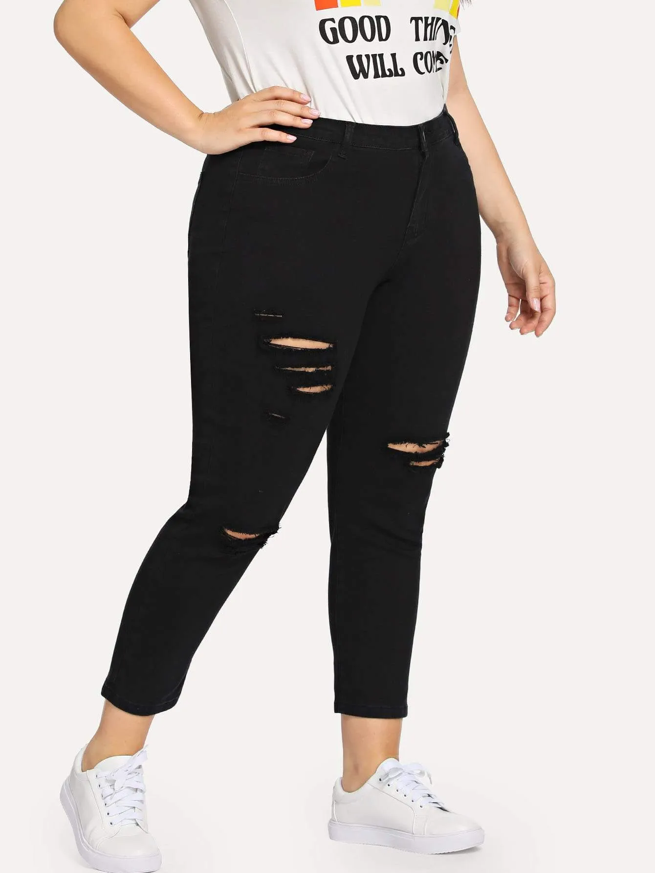 SHEIN Plus Ripped Detail Jeans